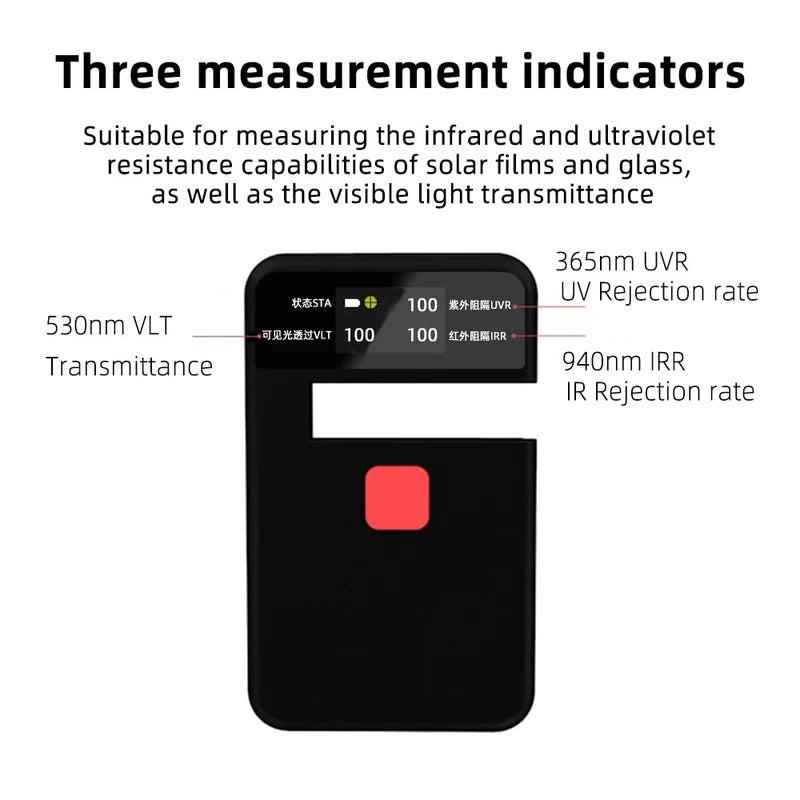 EberSpec Tint Meter,Digital Window Tint Meter,3-in-1 Solar Film Meter CT-26, IRR/UVR Barrier Rate Detection, VLT Transmittance Measurement Solar Film Window Glass Insulation Film Detection, Type-C Charging - Image 3